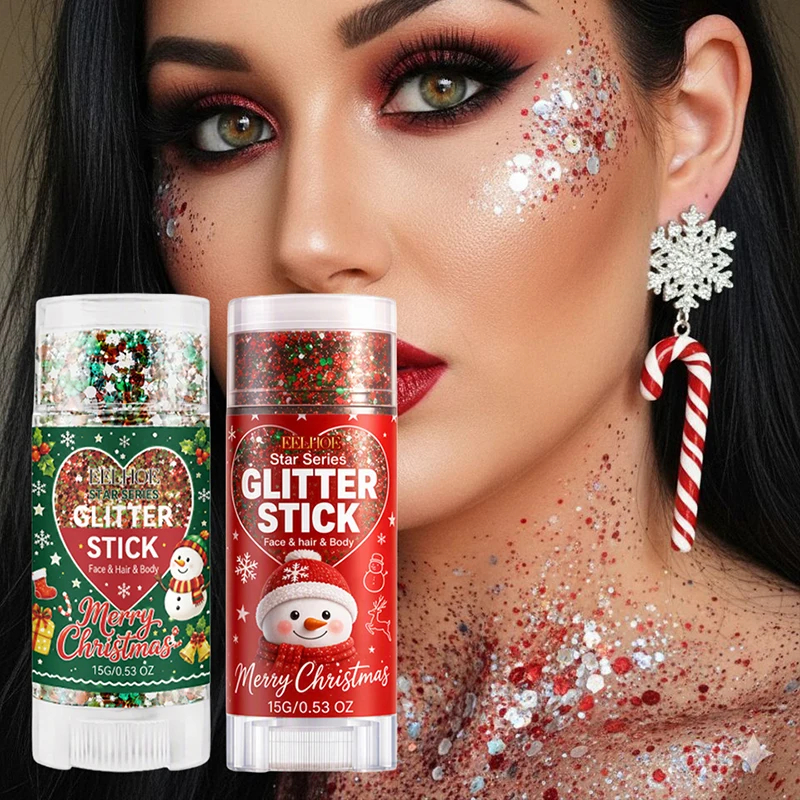 Christmas Makeup Glitter Stick Portable Twist-up Design Festival Gathering Body Face Sequins Stick Unisex Creative Makeup Stick