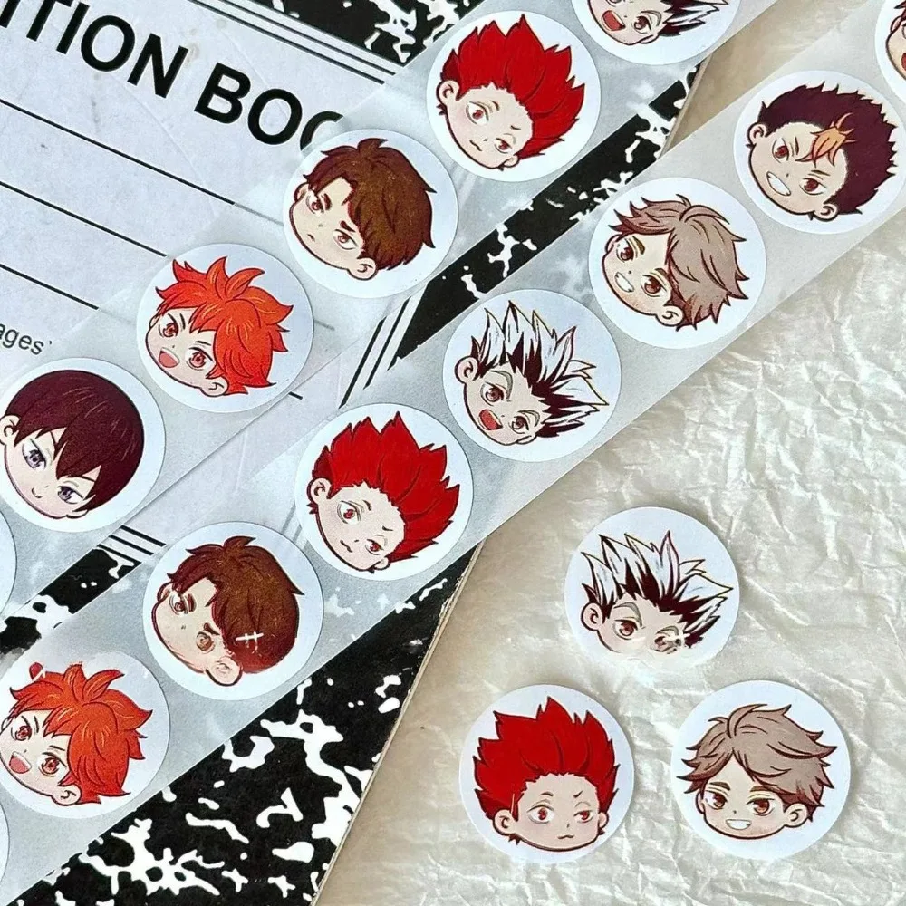 500Pcs/Roll Cool Anime Character Ins Stickers Tobio Kageyama Shoyo Hinata Guitar Diary Mobile Cartoon Circular Decoration Gift