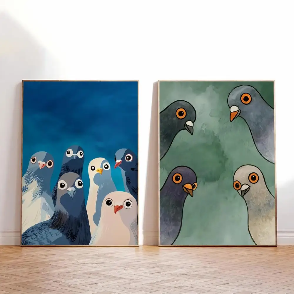 Nosy Pigeon HD Wall Art Poster Funny Bird Blue Animal Illustration Quirky Modern Living Room Home Decor Bird Lover Gift