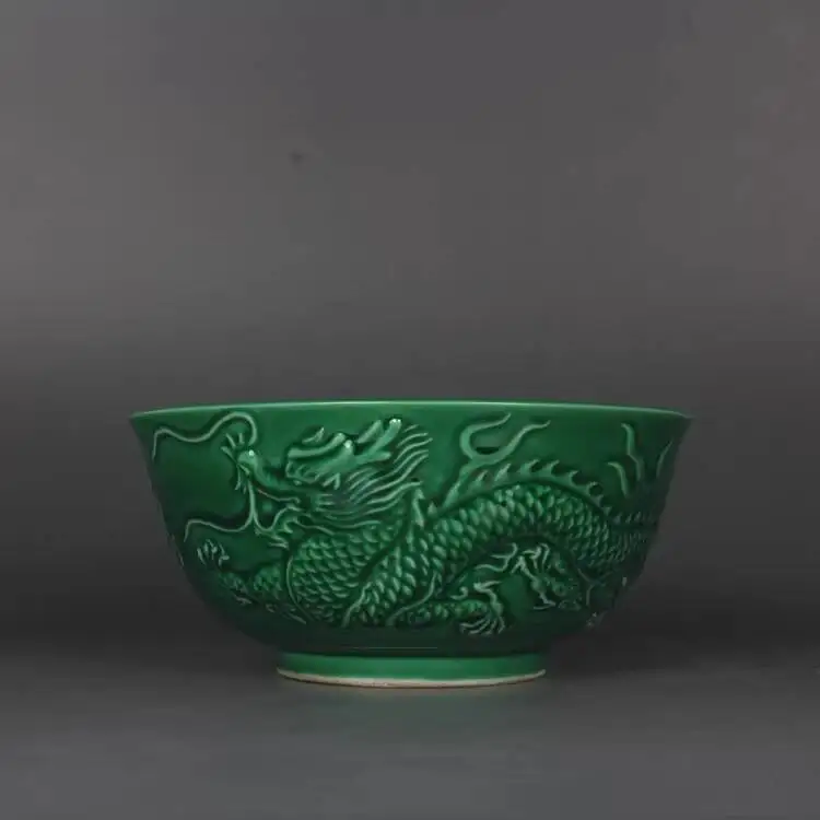 

Chinese Ming Dynasty Red Green Porcelain Bowl With Carved Dragon And Phoenix Design 5.0Inch