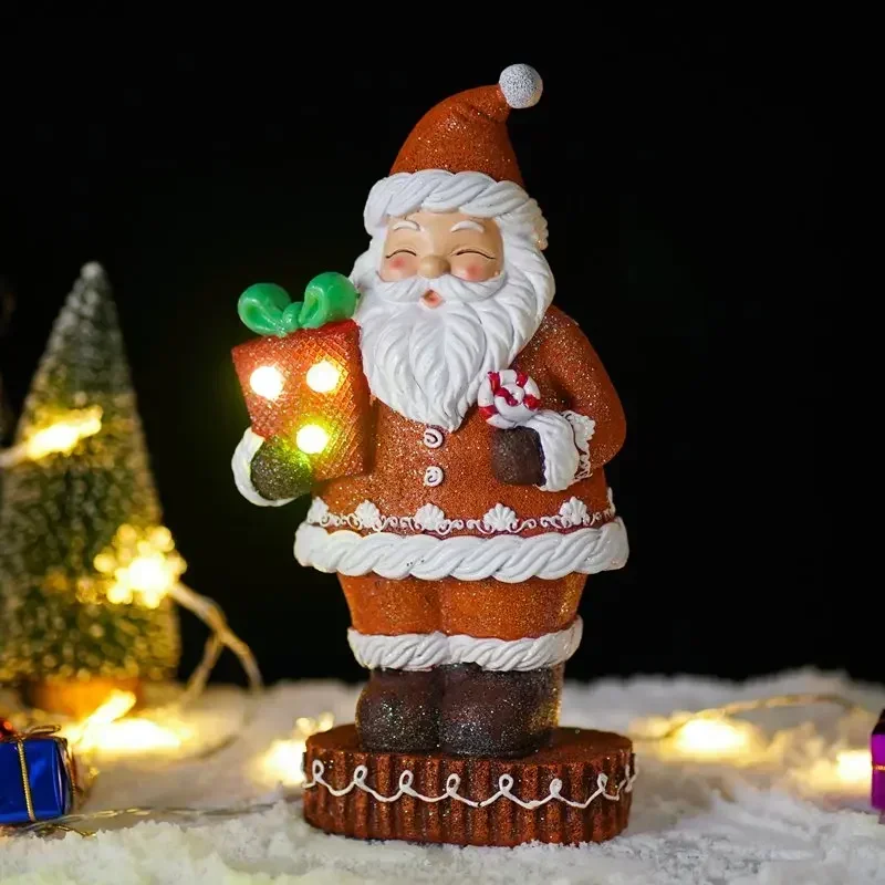 Vilead 28cm Resin Gingerbread Santa Claus Statue Collection  Figurines Christmas Decoration Party Living Room House Porch Decor