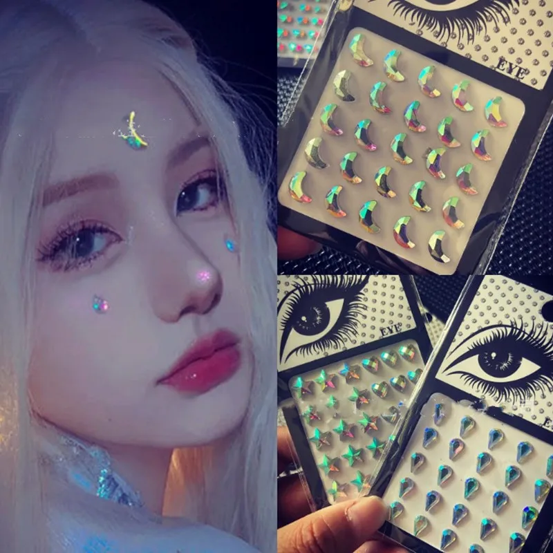 3D Pearl Crystal Face Jewels Fashion Women Tattoo Diamond Makeup Eyeliner Eyeshadow Sticker Halloween Makeup Eyes Sticker