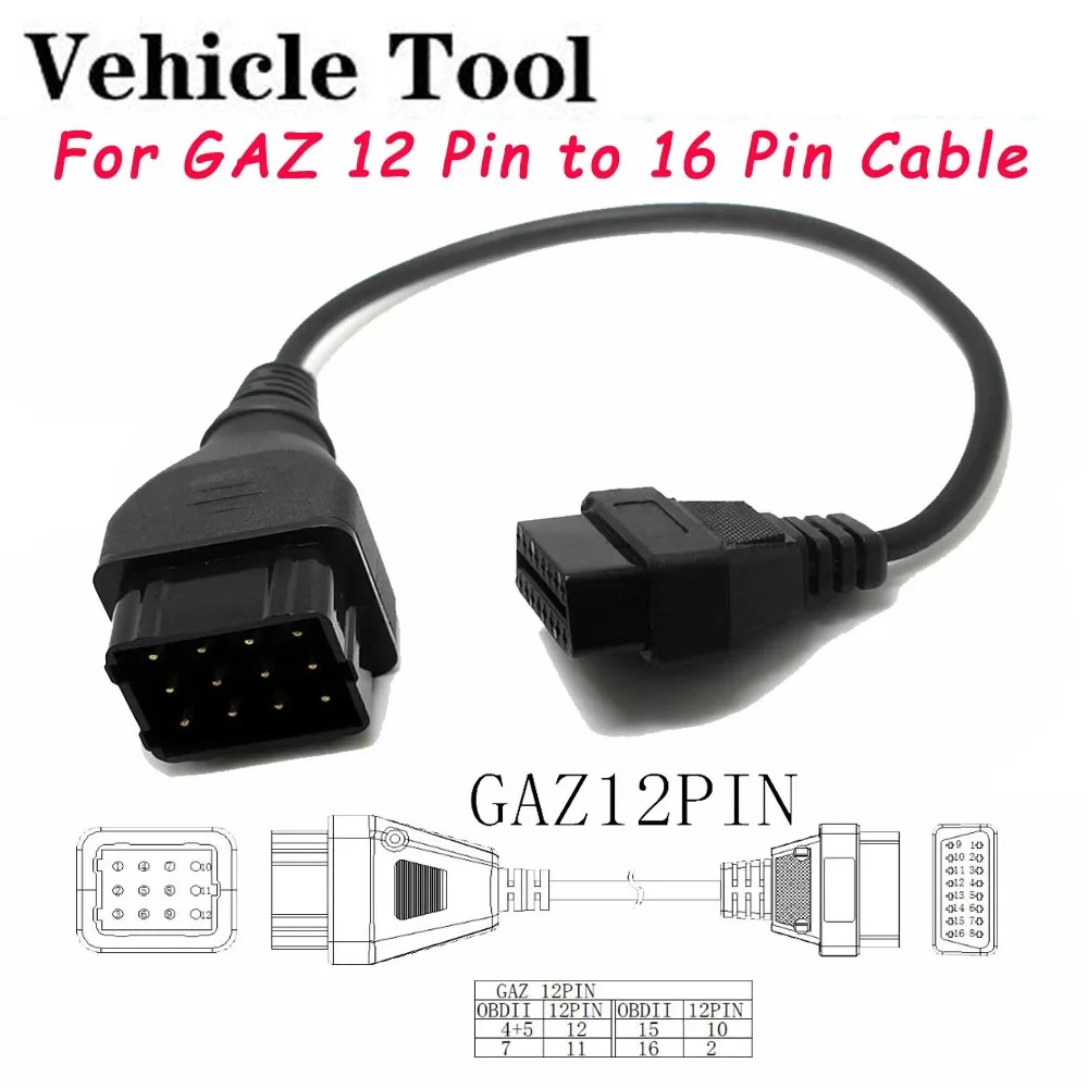 

OBD Truck Diagnostic Cable For GAZ 12 Pin Diagnostics Cable to OBDii 16Pin Male Connector can Work with TCS CDP PRO DLC Adapter