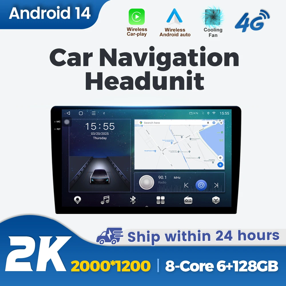 

Universal 2 Din Car Radio Android Auto Wireless CarPlay Multimedia Video Player WIFI 9/10inch 2K 2000*1200 QLED Screen Head Unit