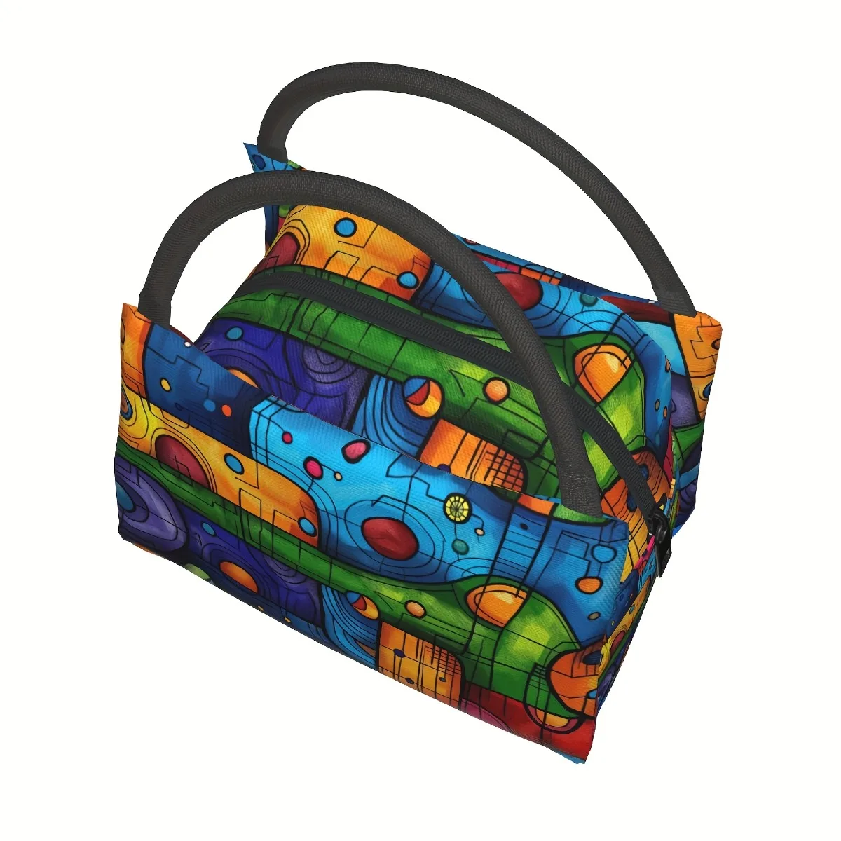 Vibrant Abstract Insulated Lunch Bag - Leakproof Reusable Thermal Cooler Tote With Sturdy Handles