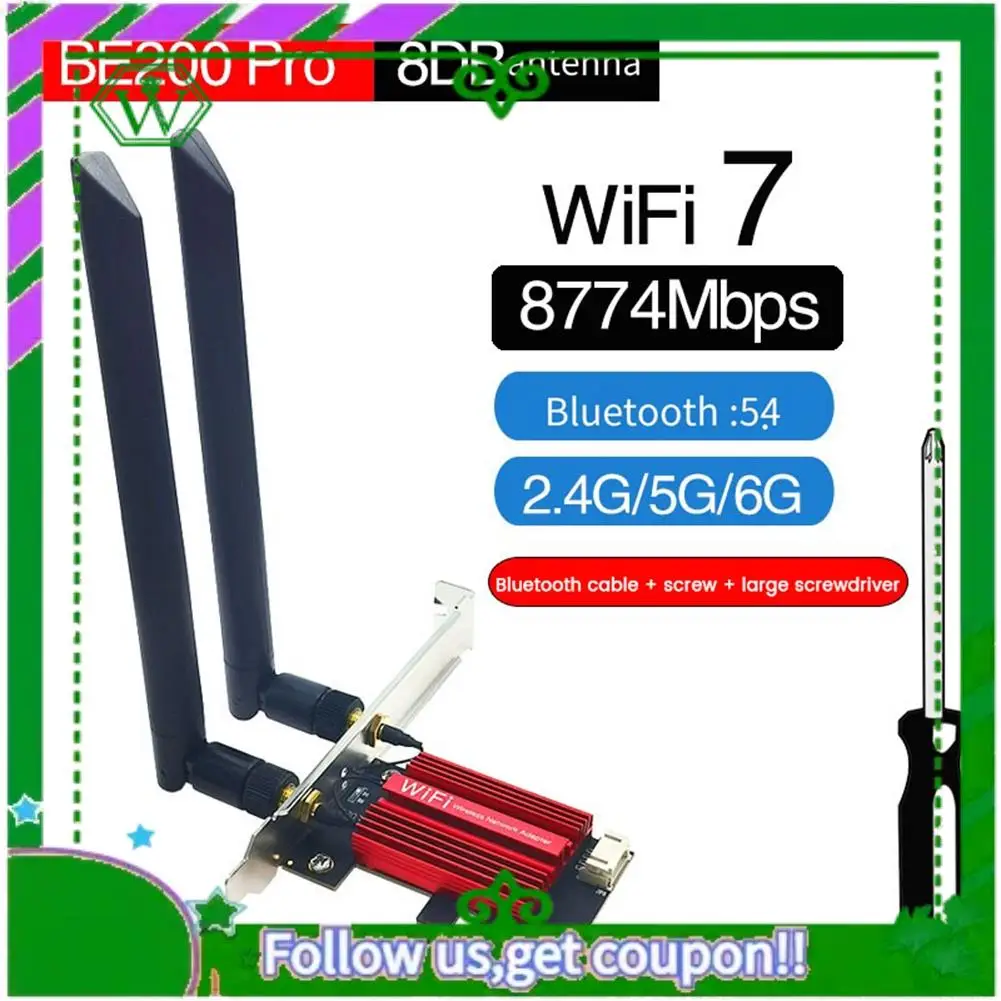 

ABIK-Wifi 7 BE200 Pro Pcie Wireless Network Adapter BT5.4 Tri Band 2.4G/5G/6Ghz Wireless BE200 Wifi Card For Win11 Linux Easy To