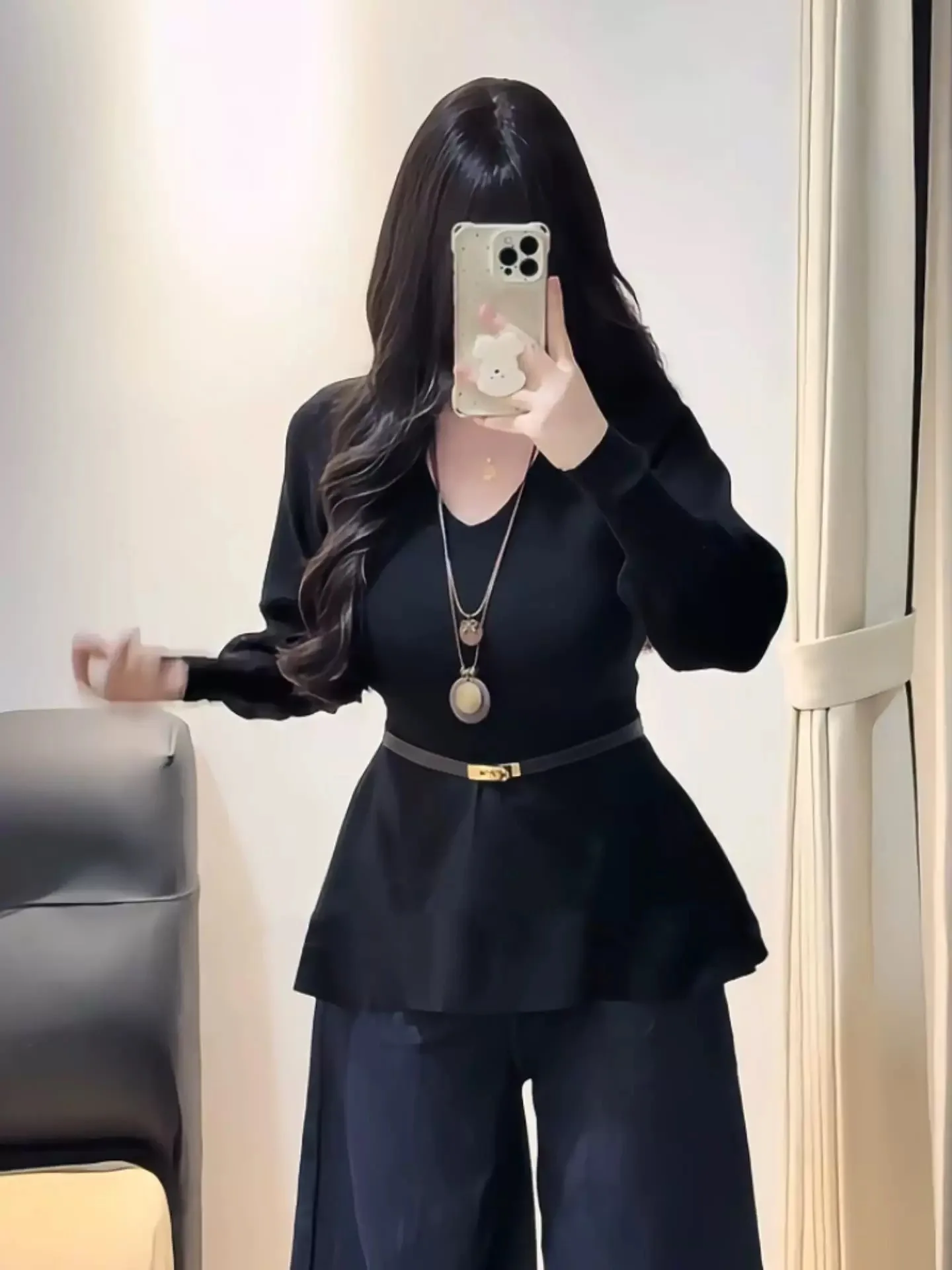 

Шикарный корейский женский вязаный свитер Long Sve, повседневный топ с фонариком Bla Design для осенне-зимних поездок на работу