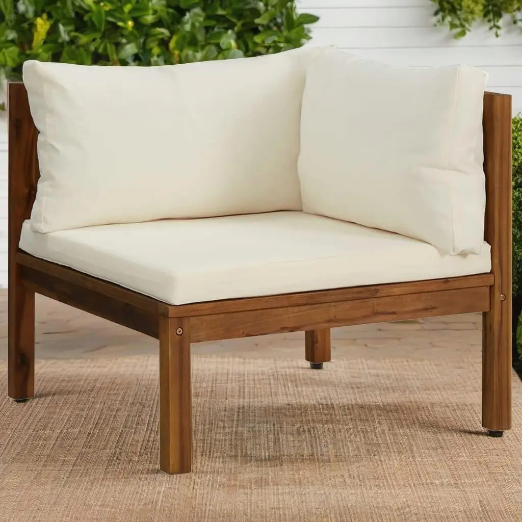 7-Piece Acacia Wood Patio Lounge Set with Cream Cushions - Stylish Outdoor Seating