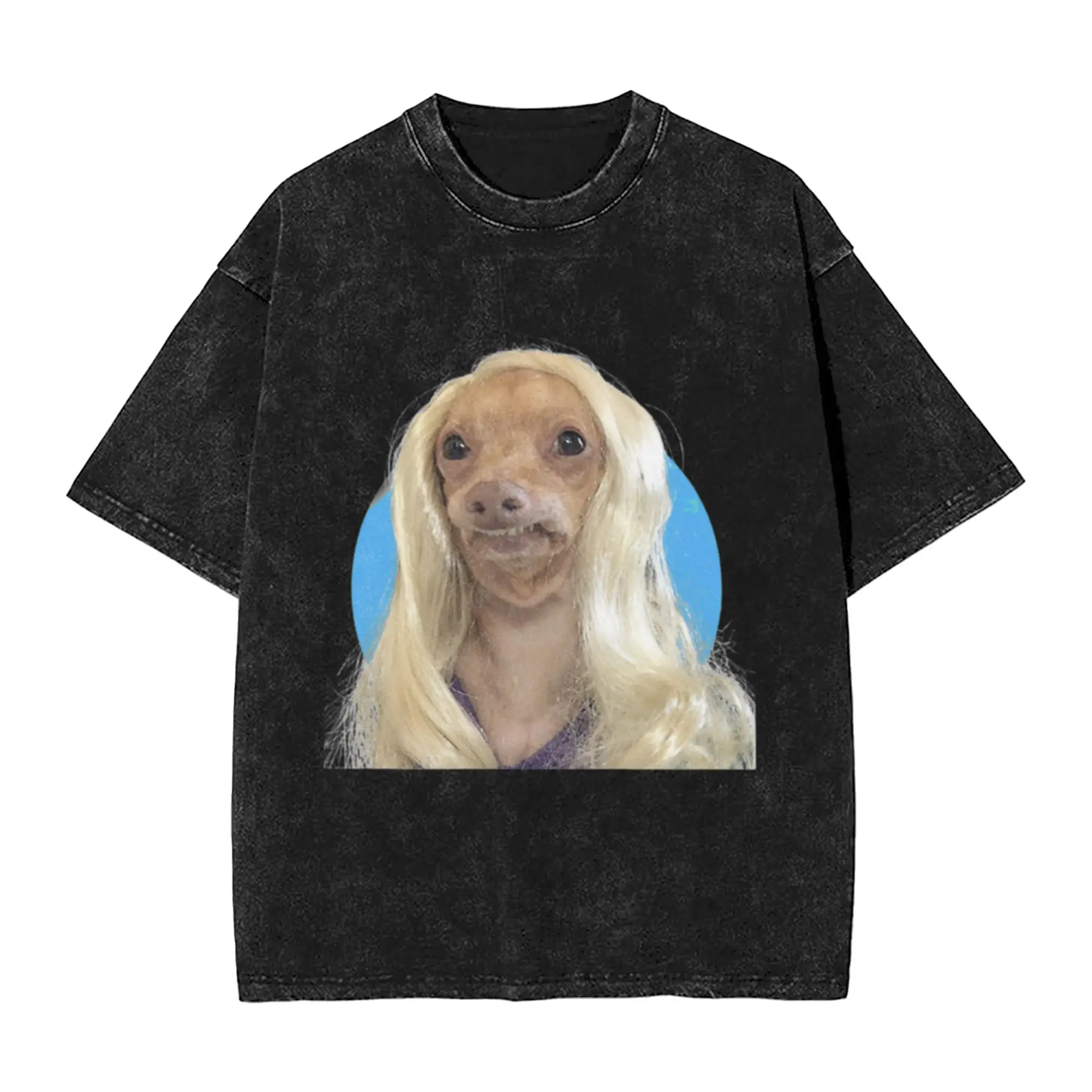 Dogs in wigs Classic Chic A Washed T Shirt Men's Women's Oversized Cotton Tees Tops