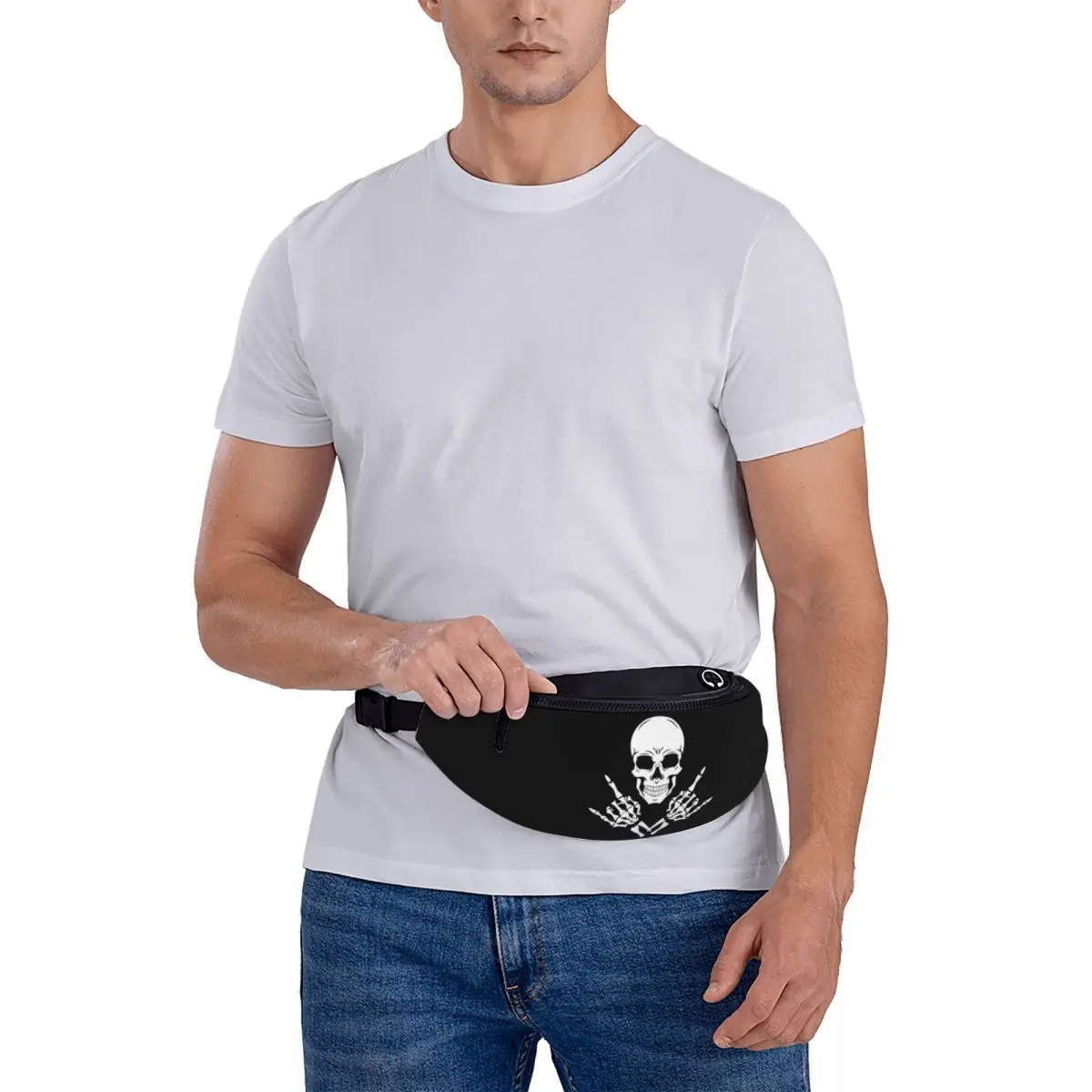 Bolso de pecho de calavera de esqueleto para hombre y mujer, bolso de pecho de Rock Roll, gestos de manos, cosas casuales, cinturón