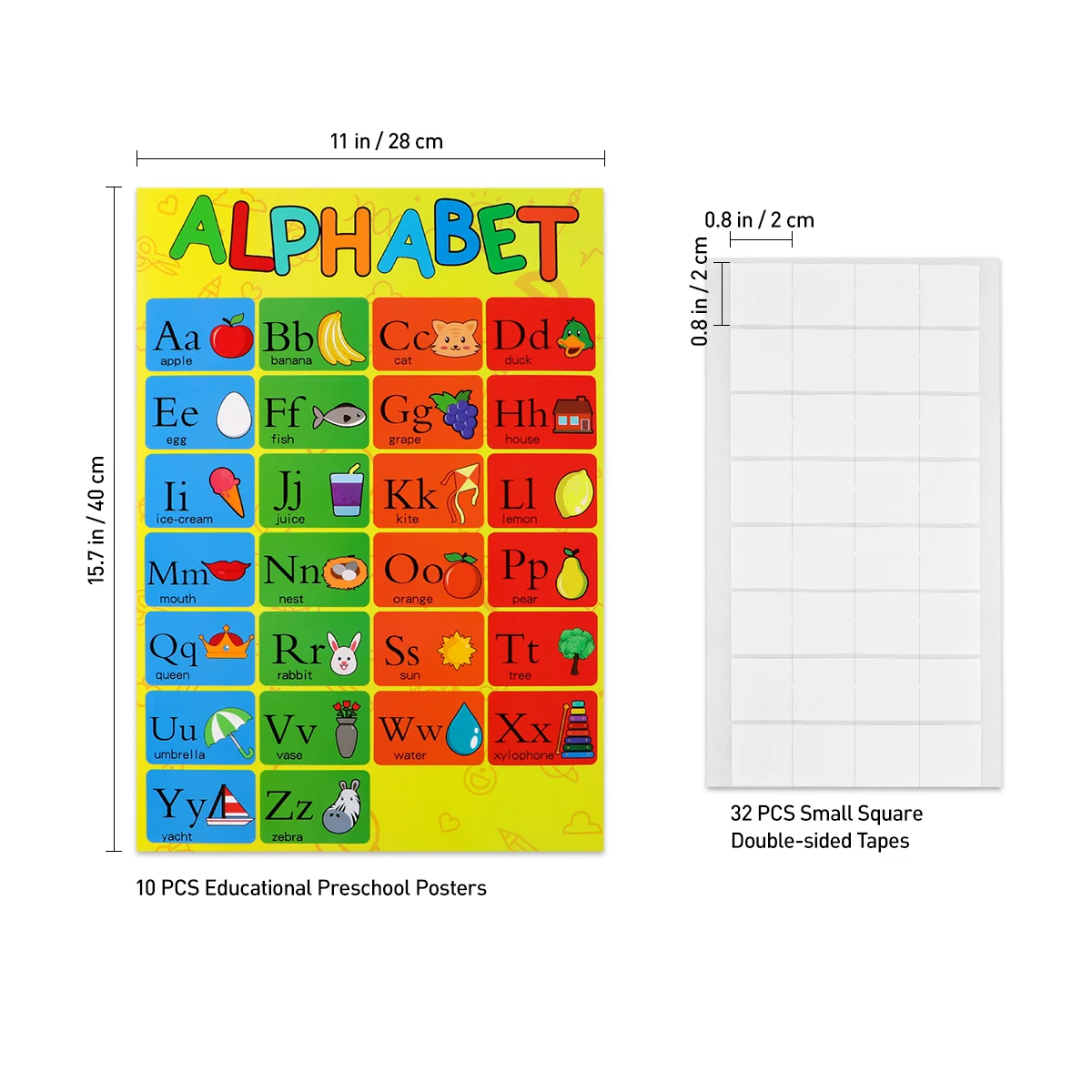 Affiches préscolaires alphabet pour enfants, graphiques pour les enfants d'âge alth, chambres d'irritation de la maternelle