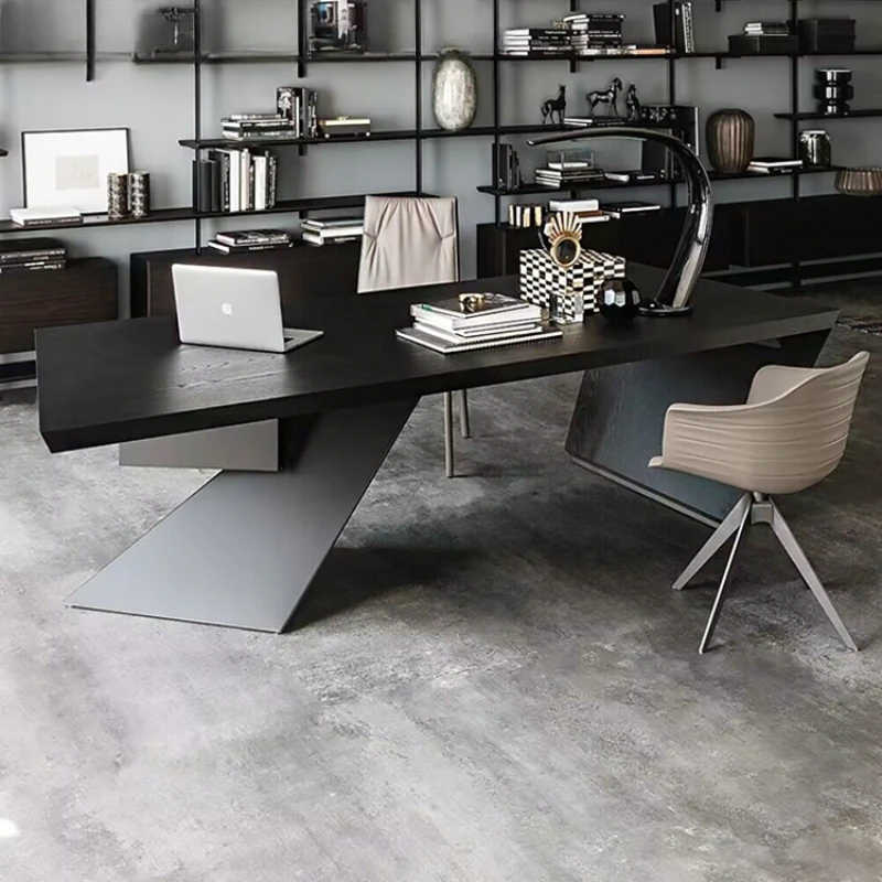 Wrought-iron wood desk, computer desk, loft, industrial style, boss table, president table, manager table, drawer desk, simple