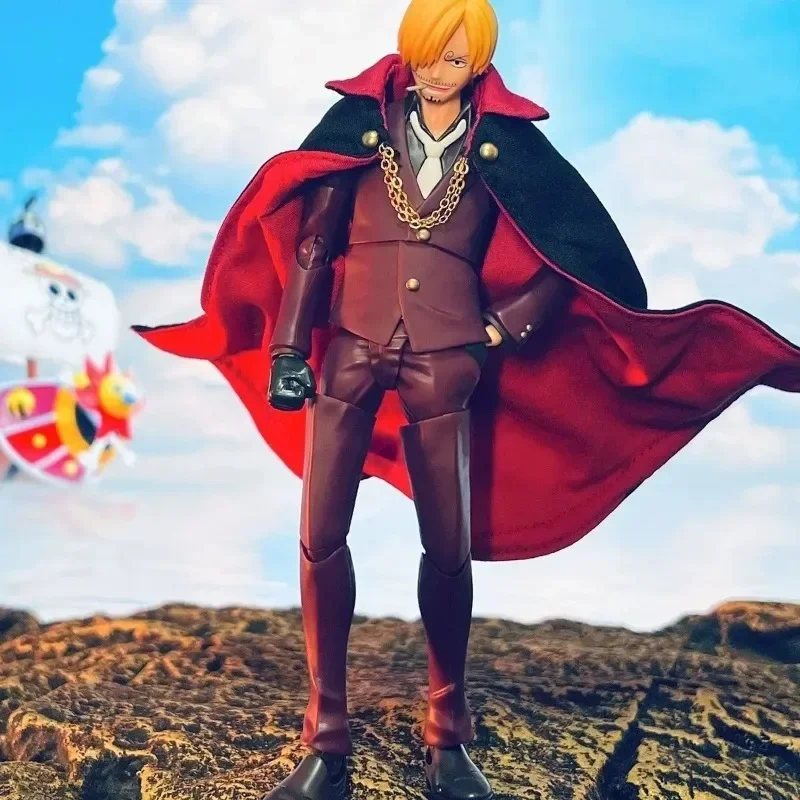 One Piece Shf Series Anime Gourmet Sanji Black Foot Handmade Two Tone Cloak Cape Suitable for 1/12 Size Movable Humanoid Toy