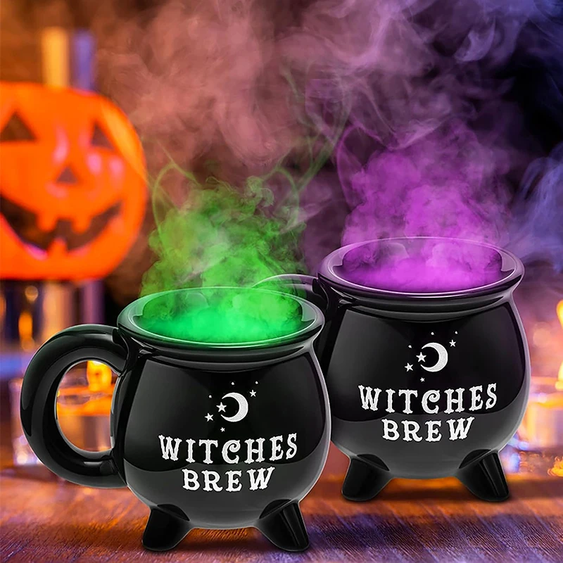 Creative Witches Brew Witch Cauldron Coffee Mug Black Ceramic Coffee Cups Halloween Tabletop Decoration For Halloween