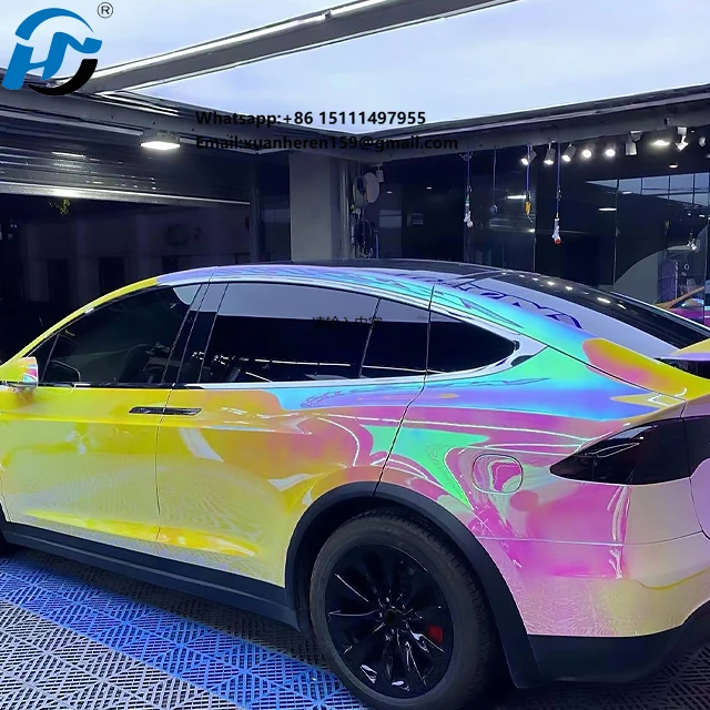 PET Premium Mystic Glossy Rainbow Chrome Pink Vinyl Wrap Foil With Air Free Bubble for Vehicle Car Wrapping Decal
