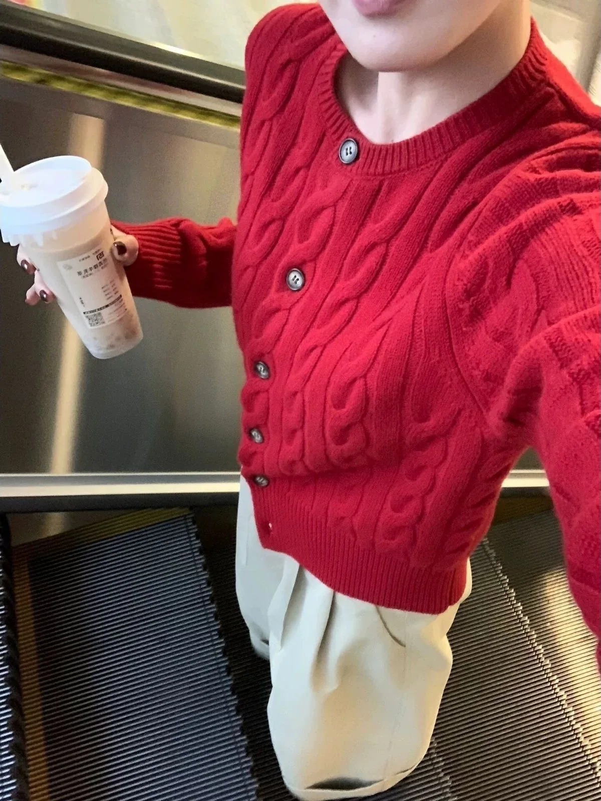 Cardigan maglione lavorato a maglia intrecciato vintage rosso Ele da donna autunno inverno gilet dimagrante top capispalla lavorato a maglia