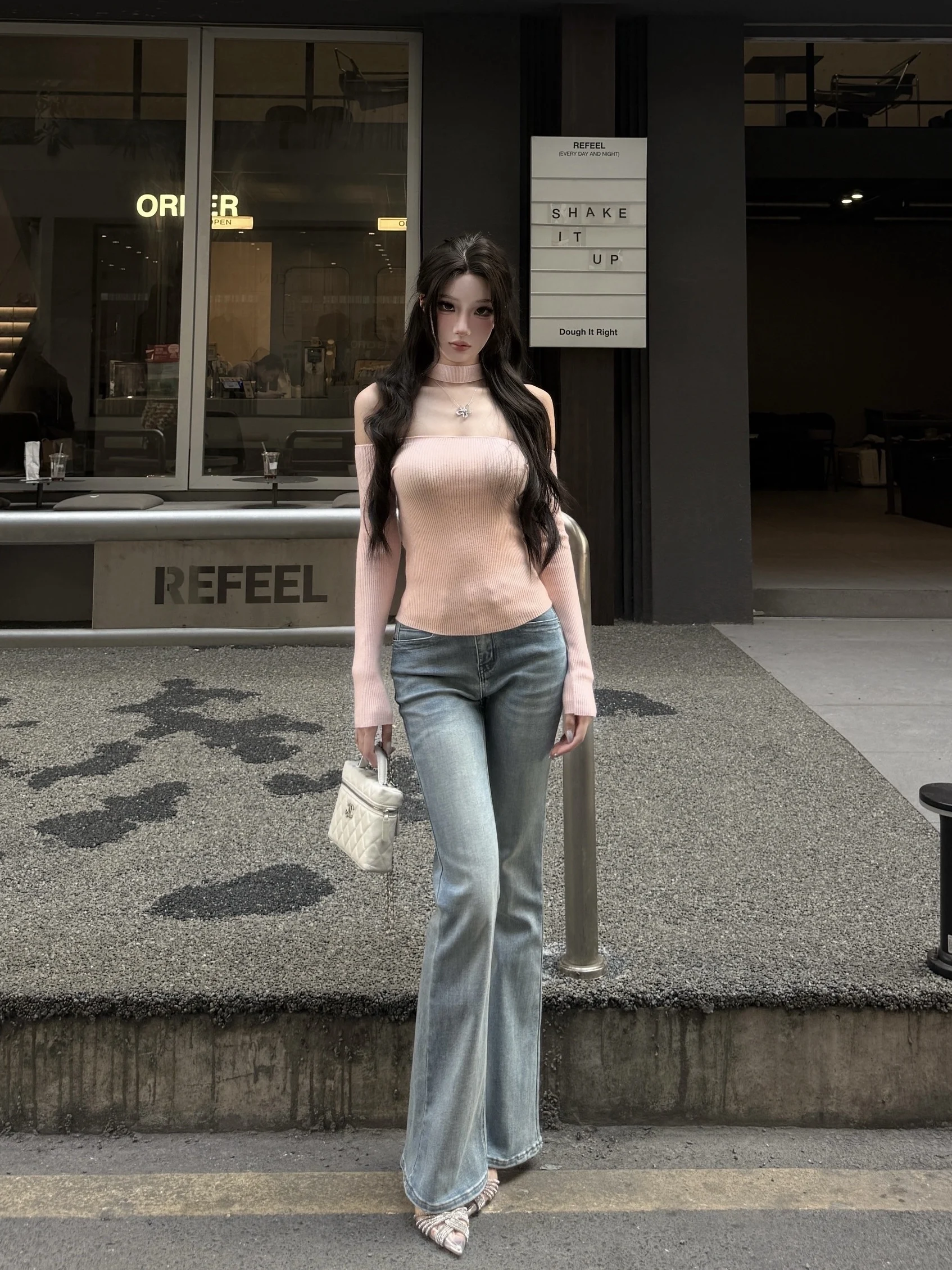 

Blue High Waist Slimming Denim Jeans Women's High Waist Bell Bot Elastic Butt Lifting Long Pants Korean Sle Ladies