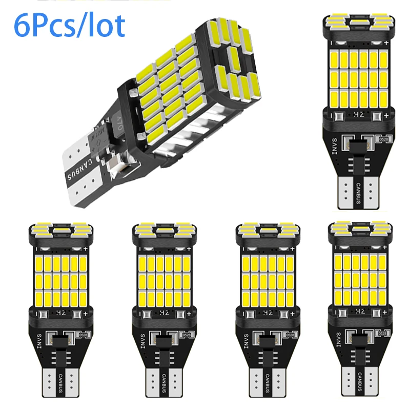 

6Pcs T15 W16W 921 912 T16 T10 902 LED Bulbs High Power 45Pcs 4014SMD 1200LM Replace for Car Reversing Light Turn Signal Bulbs