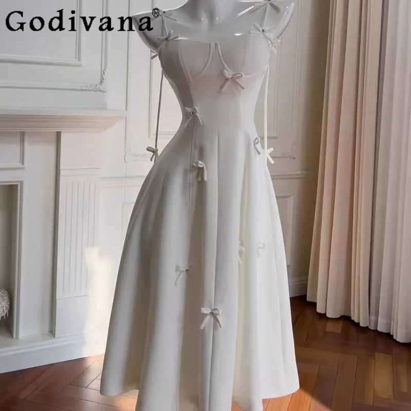 

French Elegant Temperament Strap Dress Girls White Gentle Style Bowknot Dress Women Luxury Gown Vacation Style Long Dress