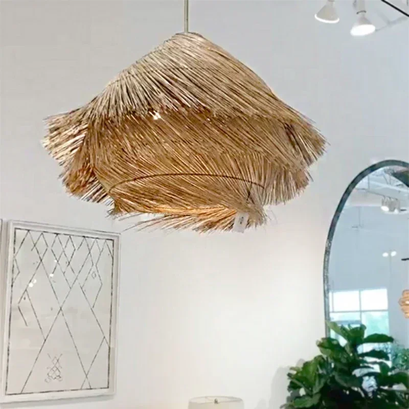 Wabi Sabi Pendant Lamp Vintage Rattan Wicker Hanging Lamp For Restaurant Dining Room Hand Made Pendant lights ceiling lights