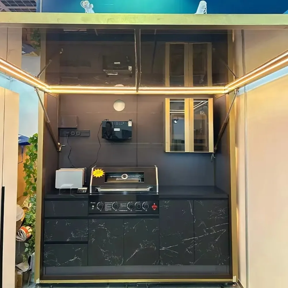 Custom Outdoor Modular Kitchen Gas Grill Cabinet, BBQ Island with Canopy Shelter, Stainless Steel Cooking Set for Patio Garden