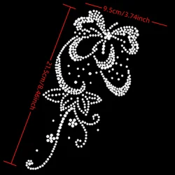 2pcs Flower Rhinestones Iron on Crystal Transfer Design Hot Fix Patches Rhinestone Transfer Designs for DIY Crafts