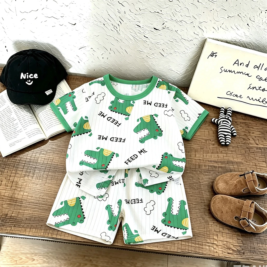 Baby Sleepwear 2Piece Set Cartoon TShirt+Shorts Summer Wear Short-sleeved Outfits For Boys Girls Lovely Pajamas Clothing