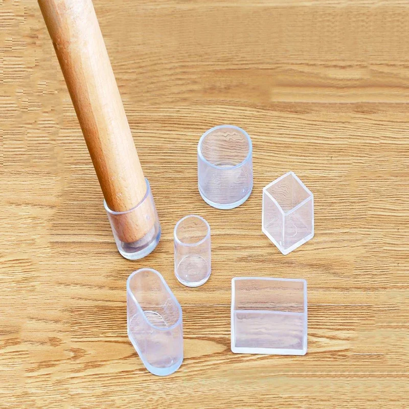 4 Stück Silikon-Stuhlbeinsocken Transparente Quadratische Tischfußabdeckungen Bodenschutzpolster Möbelrohrlochstopfen Wohndekor Neu – Detail 1