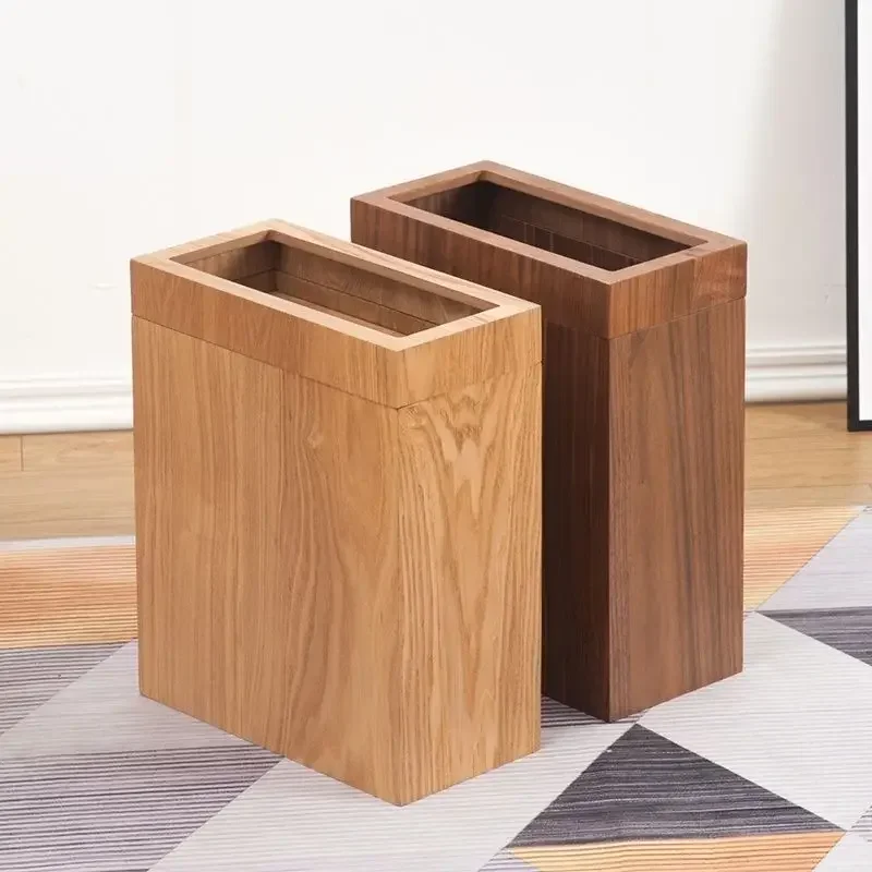 Nordic Stitched Wooden Trash Can Household Living Room Bedroom Kitchen Toilet Gap Super Narrow Creative Paper Basket Walnut Wood