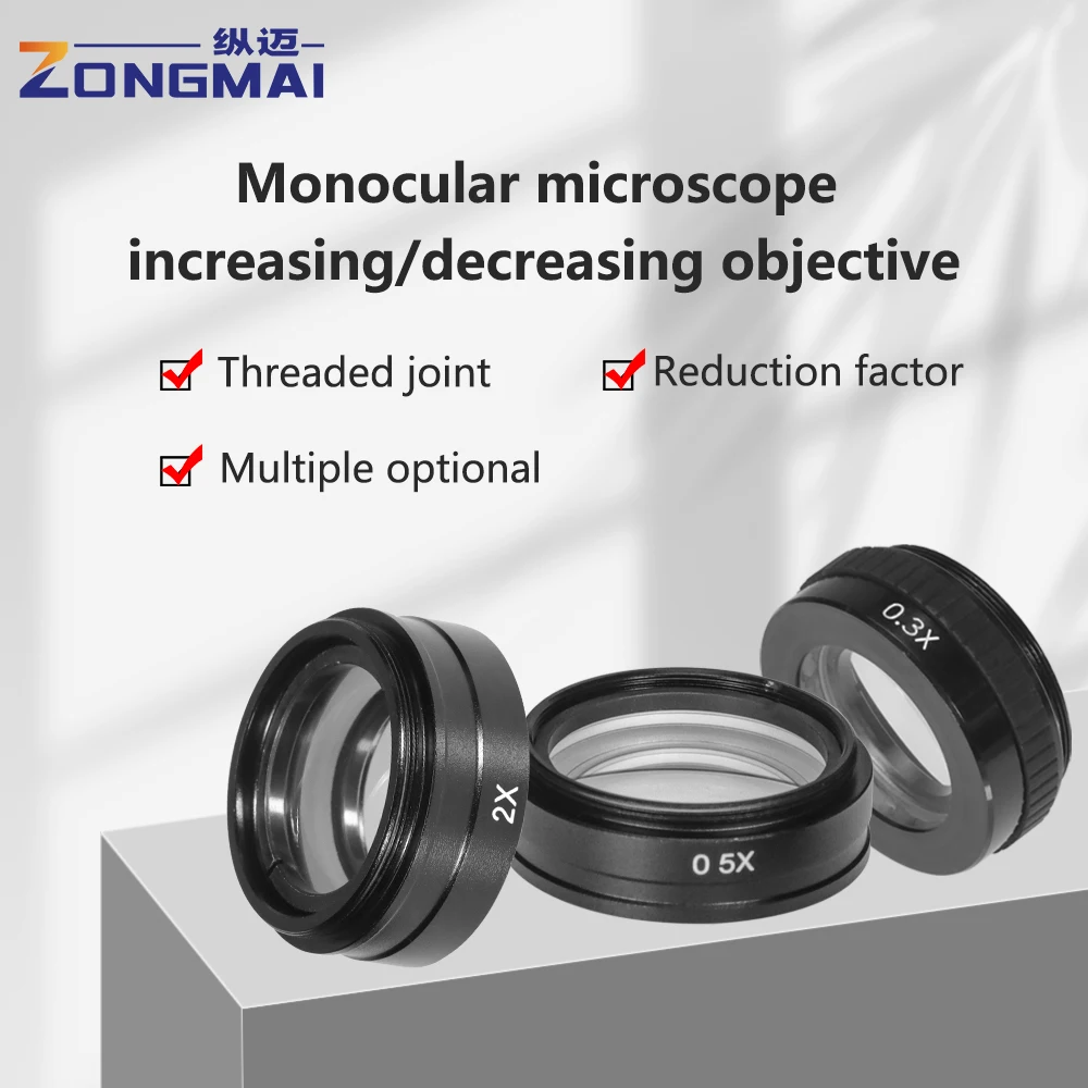 0.3X/0.5X /0.7X/ 1.5X/2X Barlow Auxiliary Objective Glass Lens For 10A  C-MOUNT Lens Industrial Video Microscope Objective