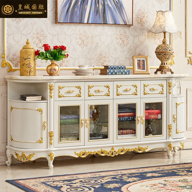 European marble sideboard solid wood sideboard restaurant locker wine cabinet cupboard oval marble sideboard