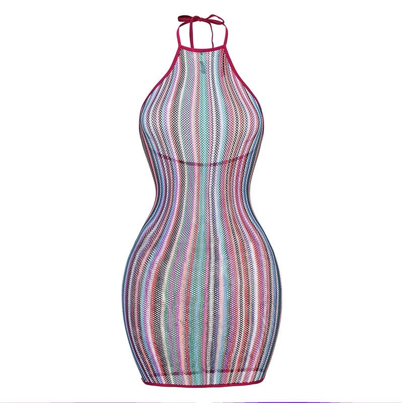 1PC Sexy Women Fishnet Cover Up Without Bikini Hollow Out Bodycon Dress  See Through Beachwear Summer Women's Swimwear DS002