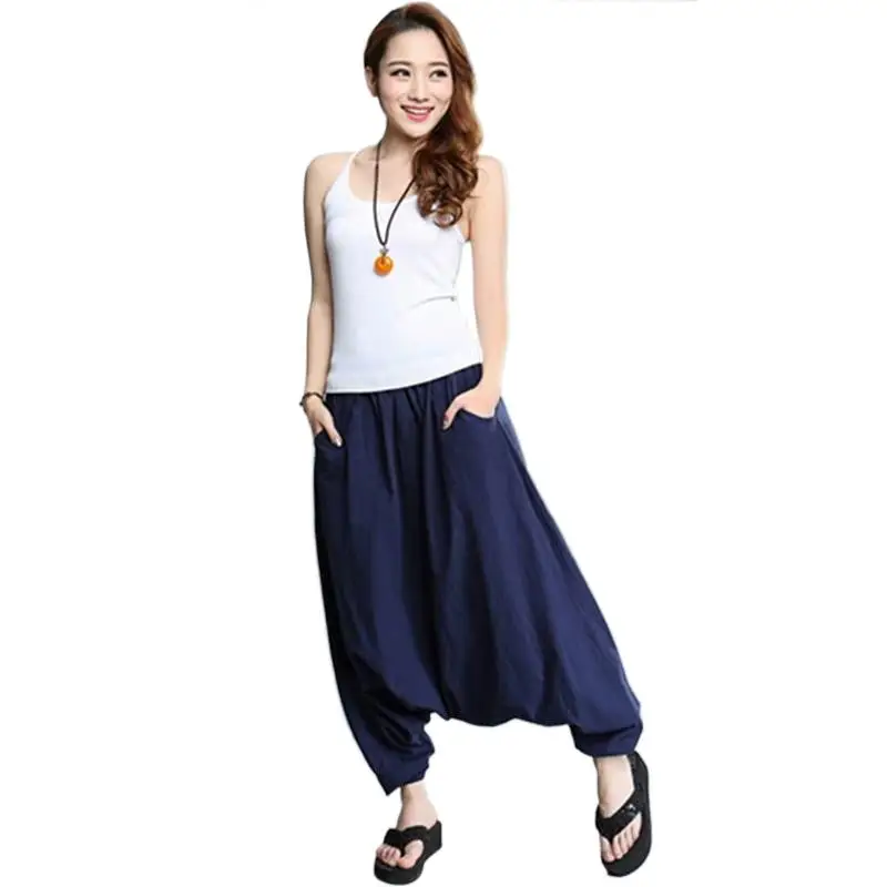 

2024 Summer Women Long Pants Casual Cotton Linen New Fashion Solid Color Harem Pants Elastic Waist Women' pantalon pour femme