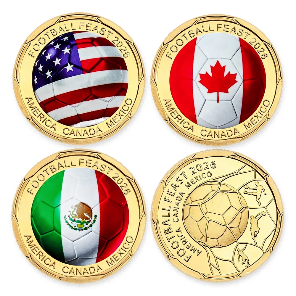 Moneda Conmemorativa 3D Chapada en Oro del Mundial de Fútbol 2026 de 12 Naciones (EE. UU., Canadá, México) - Obra de Arte Fina, Recuerdo Coleccionable, Regalo Festivo
