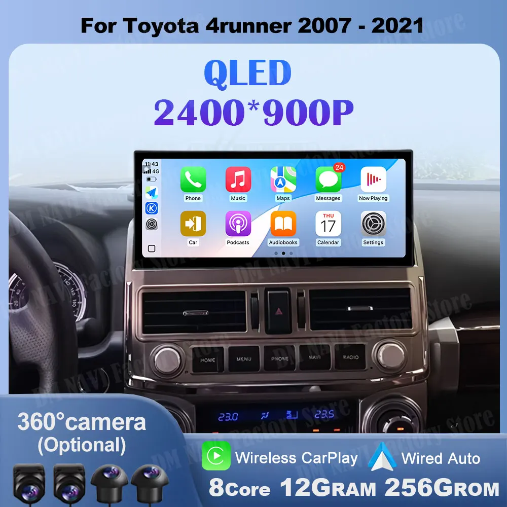 360 Camera Android 14 For Toyota 4runner 2007 - 2021 Car Radio Multimedia Navigation GPS 4G WIFI BT 12.3 inch Touch QLED Screen