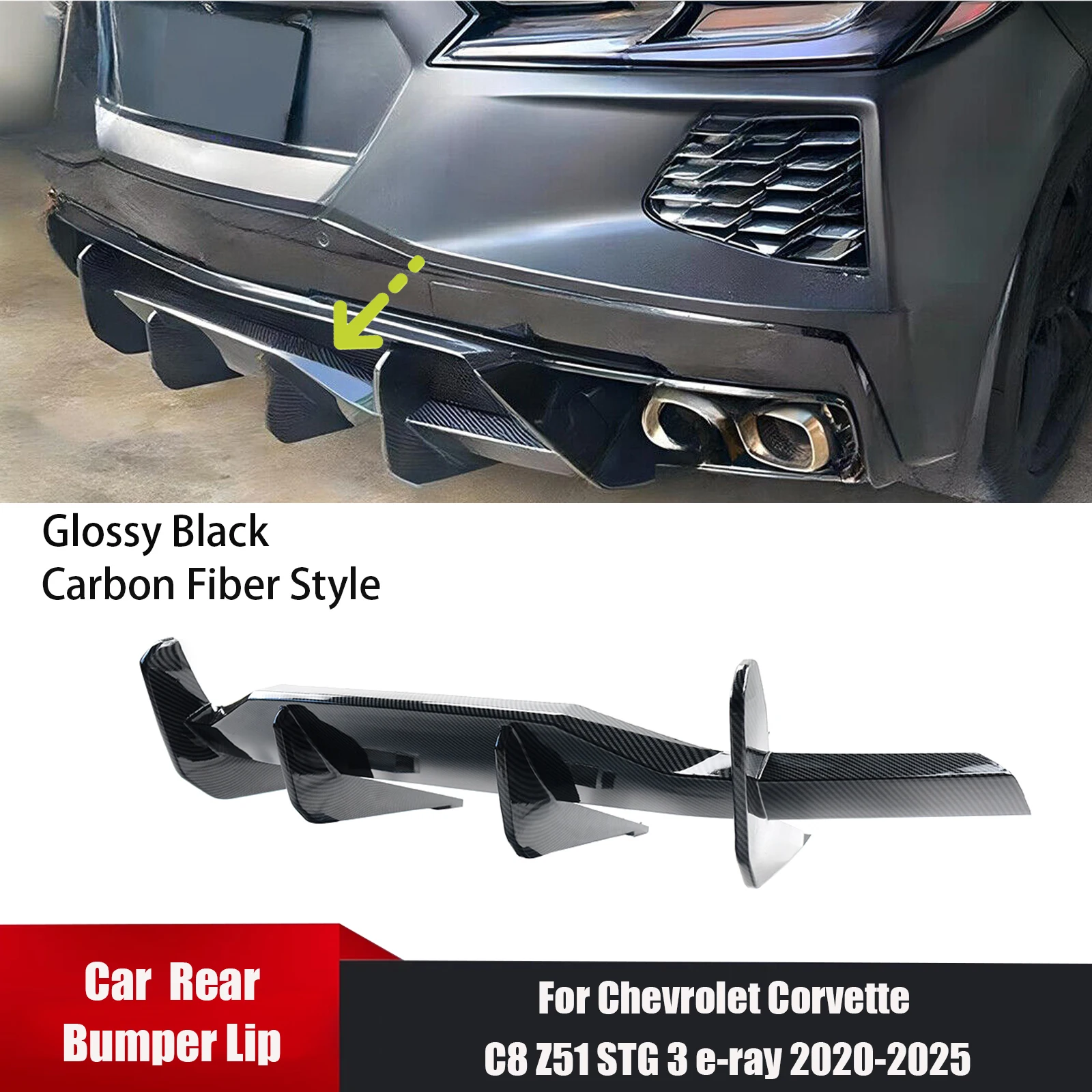 

Для Chevrolet Corvette C8 C8 Z51 STG 3 E-ray 2020-2025 автомобильный задний бампер губа плавник акулы диффузор глянцевый черный стиль из углеродного волокна