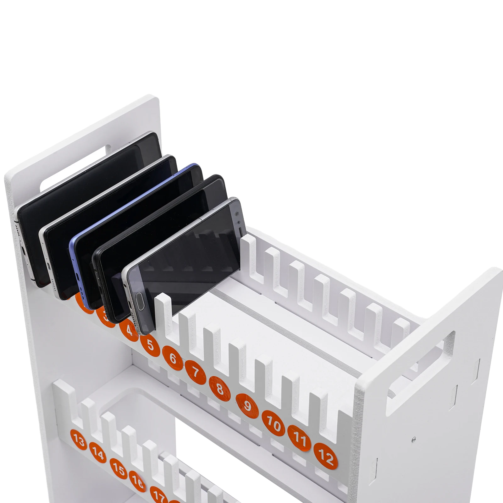 Organizer na telefony komórkowe z 36 przegródkami, wytrzymały organizer z PVC z numerowanymi przegródkami do zarządzania telefonami w klasie lub biurze.