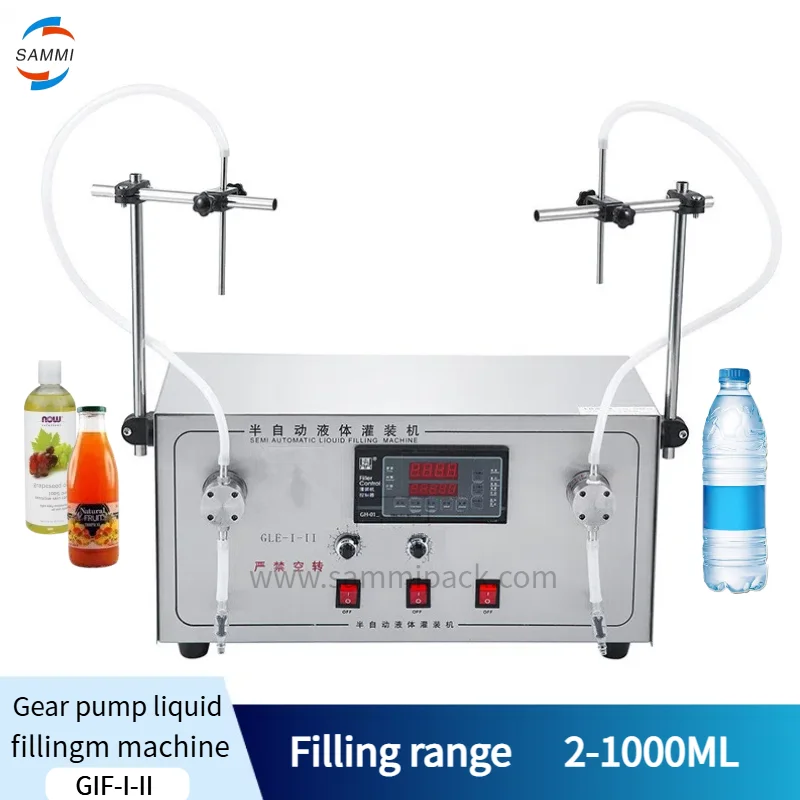 GLF-I-II Gear Pump Liquid Bottling Machine Double Heads Water Oil Juice Eliquid Semi-automatic Filling Machine 2-1000ML