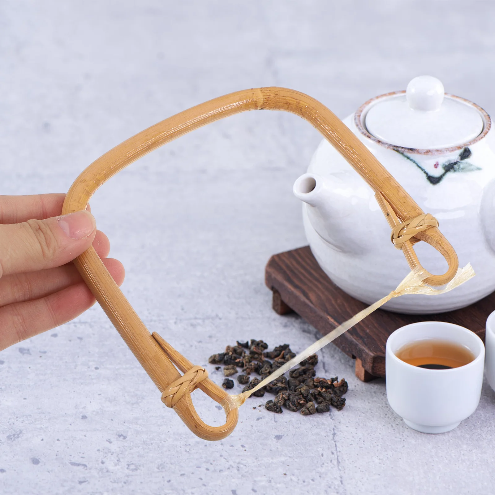 

Rattan Metal Teapot Handle Replacement Brown Floral Pattern Heat Resistant Replaceable Decorative Handle for Pottery Japanese