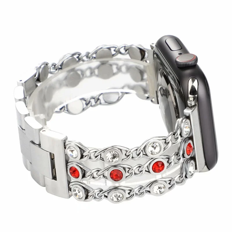 Imagem -04 - Mulheres Bling Pulseira de Diamante Pulseira de Metal para Apple Ver se Correia para Iver 40 mm 44 mm 38 mm 42 mm Prata Série Fhx35k