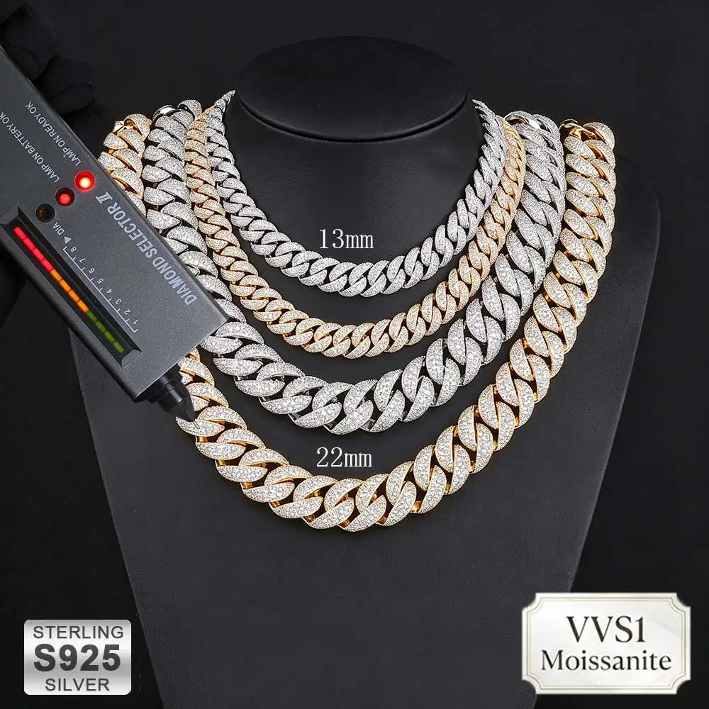 ESKEEM Custom 13/22mm Moissanite Cuban Chain Necklace Hip Hop Fine Jewelry Bling Iced Out 3/5RowsVVS1 Bracelet for Men Women