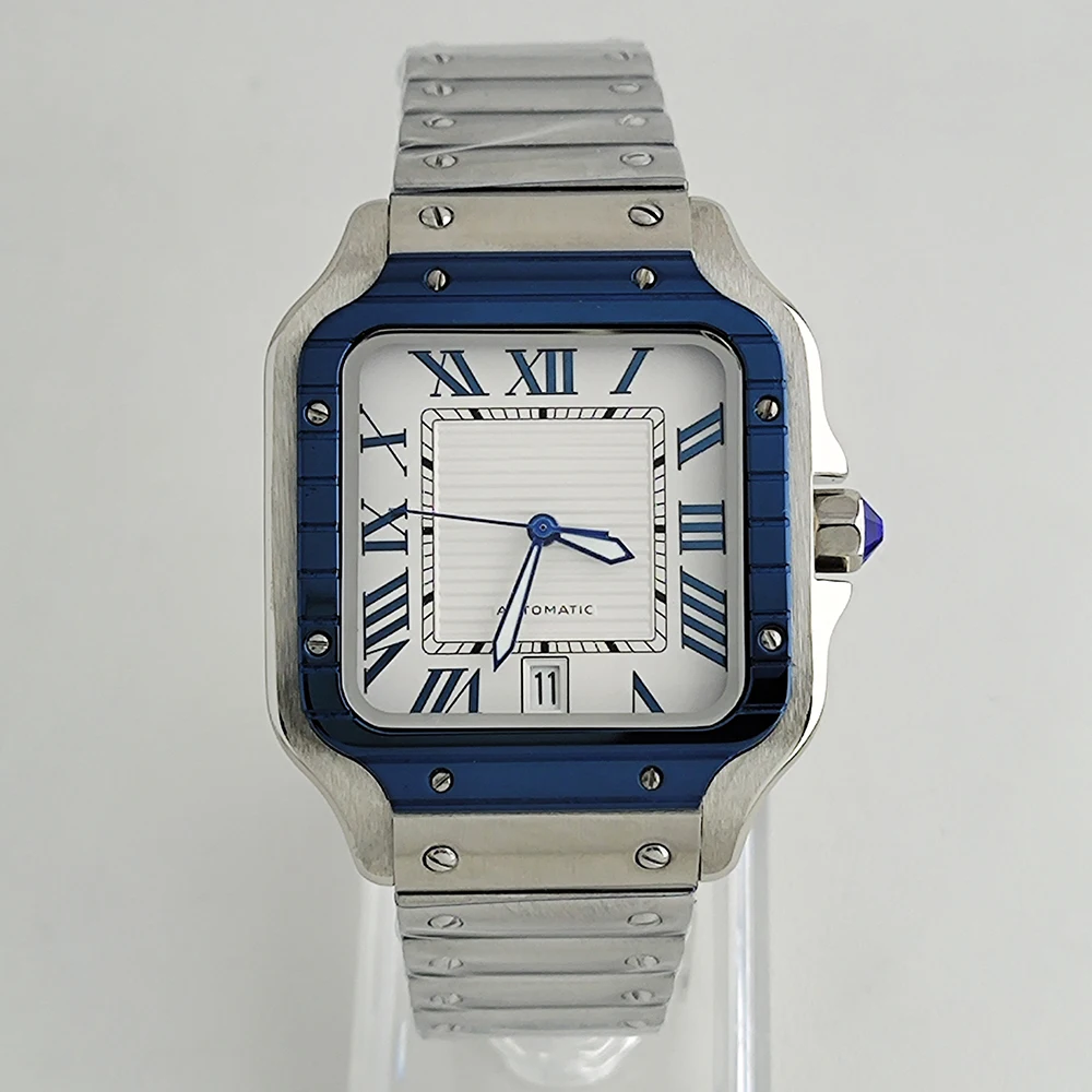 Orologi quadrati serie personalizzati senza logo, numeri romani, datteri, orologi da uomo, orologi meccanici automatici