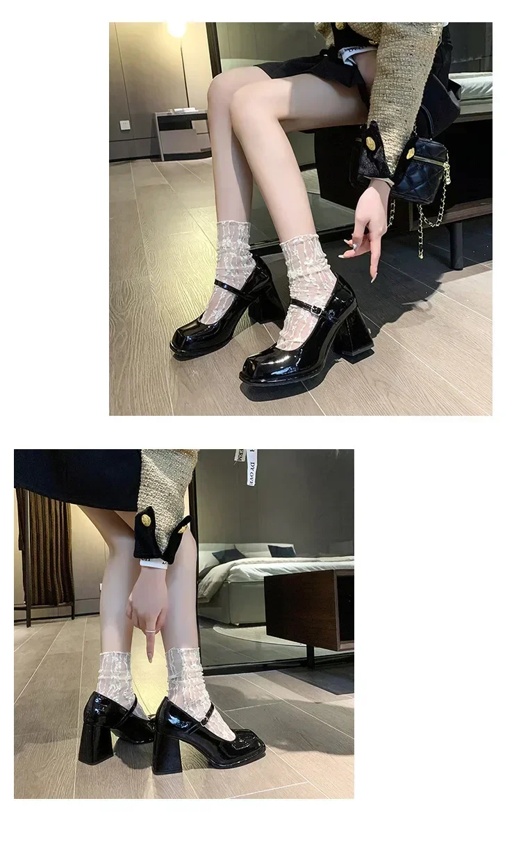 Damen Sommer Schwarze Neue Kleine Lederschuhe Mary Janes Vintage Schnalle Rutschfeste Sandalen Damen Mittelhohe Absätze Lässige Elegante Absätze – Detail 5