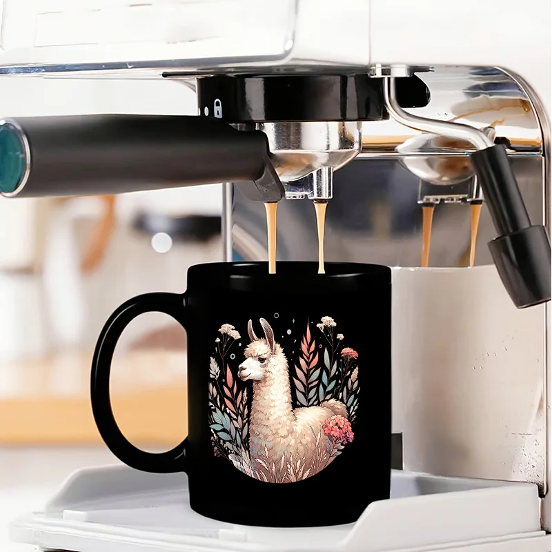 Cute Alpaca Floral Colorful Print Ceramic Coffee Mug, 11oz 350ml Personalized Custom Mug, Microwave Safe Cute Aesthetic Mug, Bir