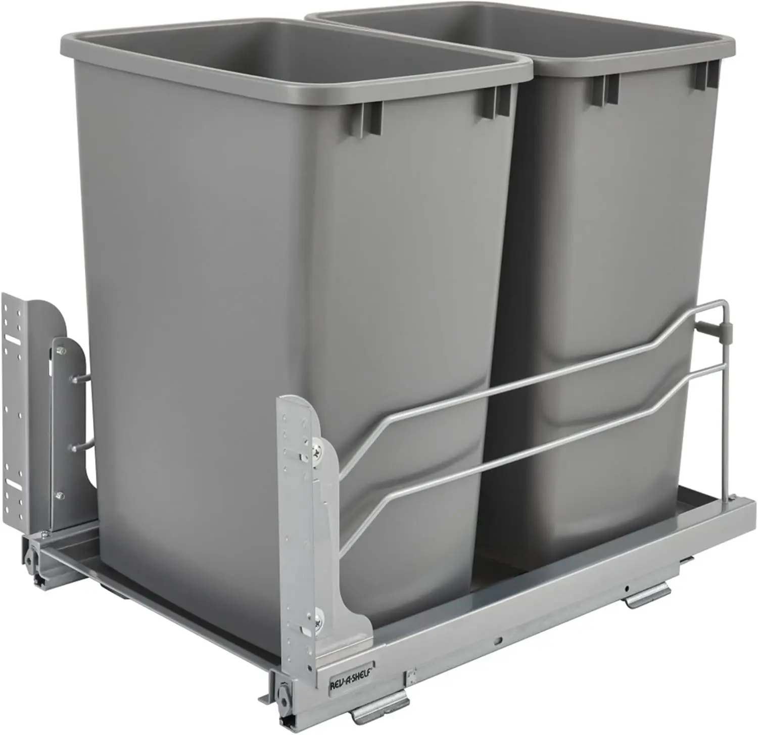 Double Pull-Out Trash Can for Under Kitchen Cabinets 35 Quart 8.75 Gallon with Soft-Close Slides, Metallic Silver