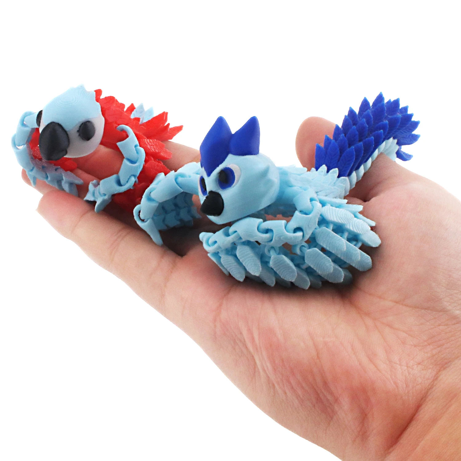 

Flexible joint 3D bird statue with bright red and blue feathers, fashionable office accessories, home decor