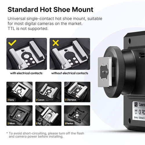 Imagen 2 del producto Ulanzi F12 Mini cámara Flash Speedlite GN12 6500K soporte de zapata estándar para cámara DSLR Sony Canon Nikon Panasonic Olympus