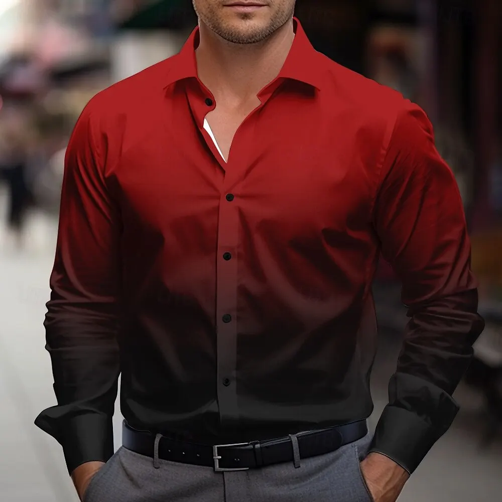 

Men's gradient color formal shirt casual party long-sleeved shirt daily four seasons spring and summer lapel men's clothing