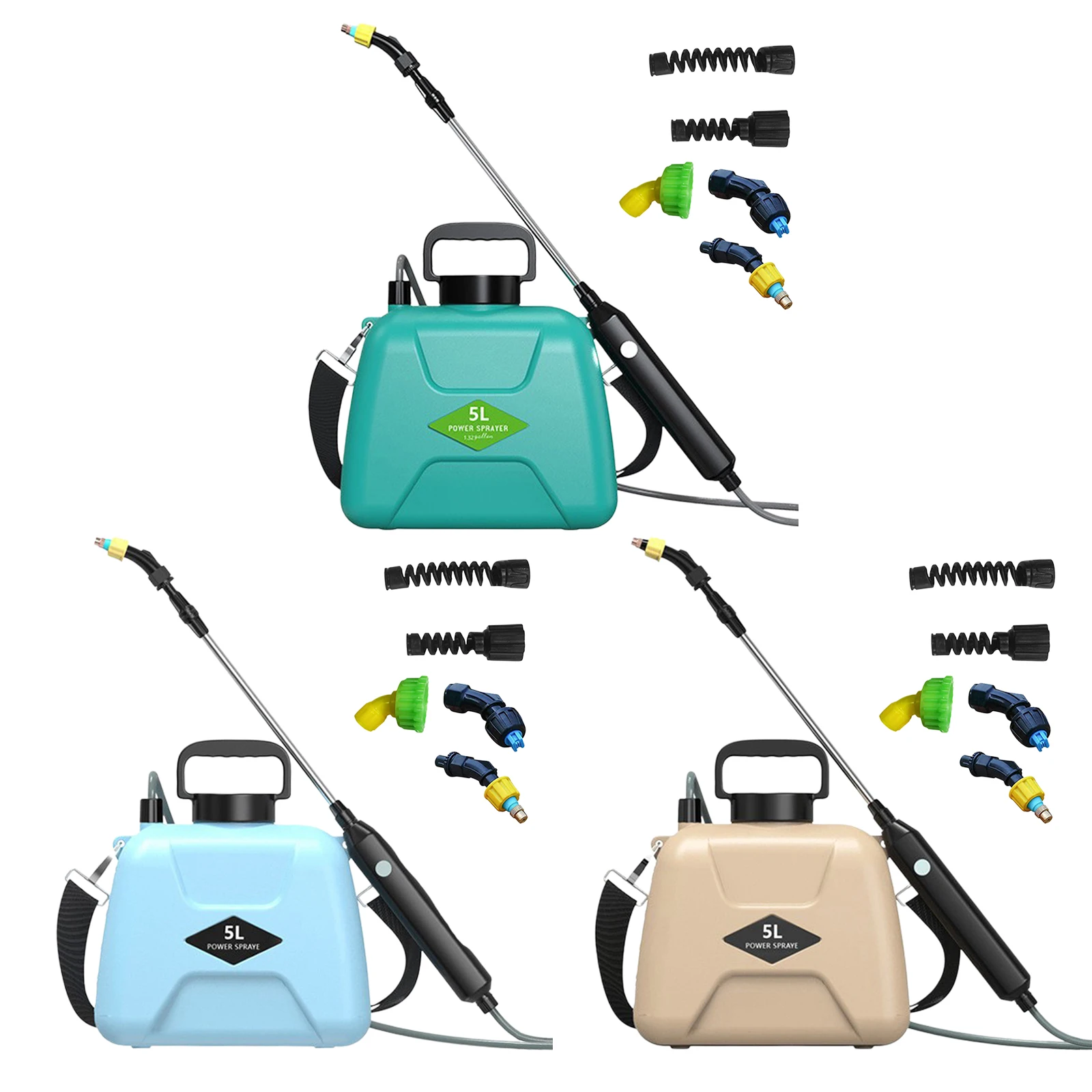 5L Battery Powered Sprayer with 3 Mist Nozzles Rechargeable Retractable Wand Plant Sprayer with Shoulder Strap for Gardening