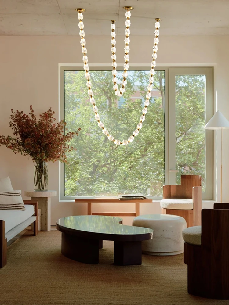 

Золотое хромированное элегантное стеклянное ожерелье в стиле ар-деко, стеклянный подвесной светильник с регулируемой яркостью, светодиодная люстра 2025, подвесной светильник для фойе, столовой